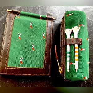 Vintage genuine leather canvas golf Ball Waist Pouch and scorecard holder